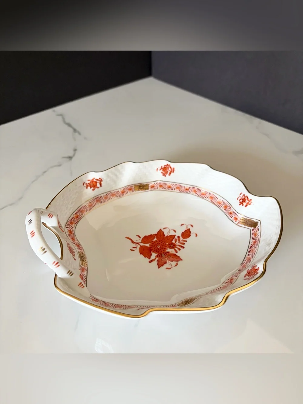 Chinese Bouquet Rust Leaf Serving Dish by Herend